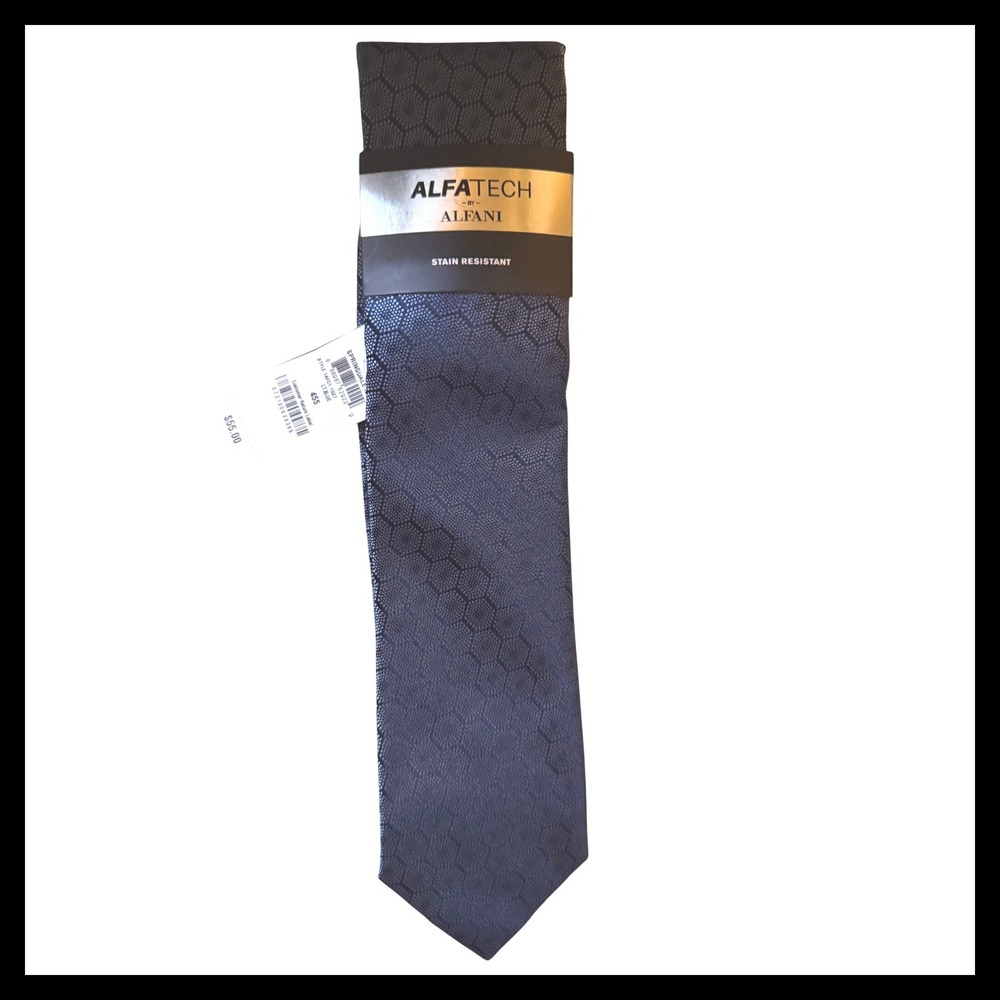 NWT Alfani Alfatech Mens Necktie Stain Resistant Light Blue‎ Geometric Pattern